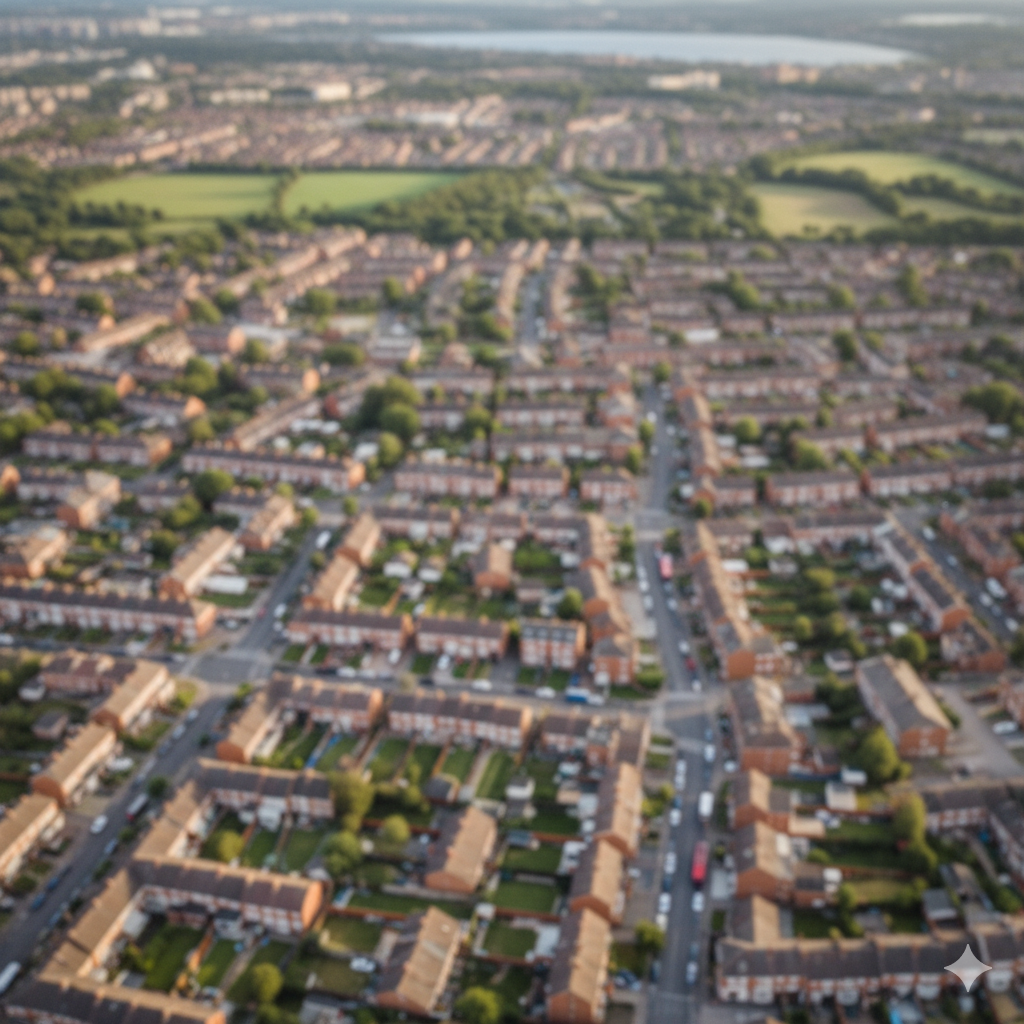 Aerial view of residential neighborhood
